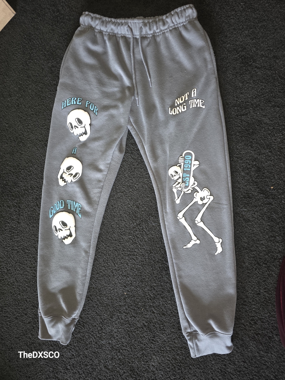 Eighty Eight Gray Joggers with Skull & Skeleton Graphics